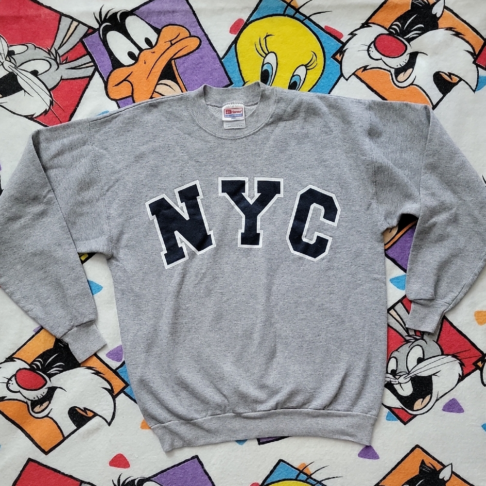 90s NYC Screen Print Crew Neck Pullover Sweater Size Medium